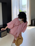 Kukombo Naiguai suit Heavy accordion pleated wood ear edge lantern sleeve shirt + double layer short skirt pants female 1085