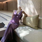 dress to impress codes Bridal Morning Gown Purple Wedding Satin Backless Dress Women's Niche Light Dress Engagement License Fishtail Evening Dress