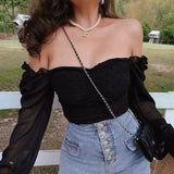 outfit Square Collar Short Top Spring New Flared Long Sleeve Lace-up Halter Polka Dot Shirt Women's Top