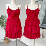 dress to impress codes Pure Desire Style Red White Sling Dress Women's 2024 Summer New Design Sense Waist Slimming Cake Skirt