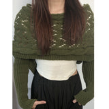 fashion outfits off-Shoulder Meilun Knitted Autumn and Winter High-Grade Double-Sleeve Hollow Shawl off-Shoulder Cross