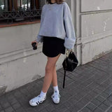 tailgate outfit black women 2024 Autumn and Winter Style Casual Solid Color Top Loose Pullover Fashion Sweater Coat