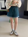 Kukombo  Comic Leg Shorts Retro Hong Kong Style Jeans Women Summer Curled High Waist Slim Five-Point Pants 6019