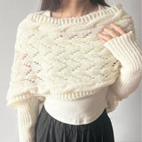 fashion outfits off-Shoulder Meilun Knitted Autumn and Winter High-Grade Double-Sleeve Hollow Shawl off-Shoulder Cross