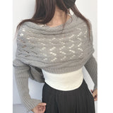 fashion outfits off-Shoulder Meilun Knitted Autumn and Winter High-Grade Double-Sleeve Hollow Shawl off-Shoulder Cross