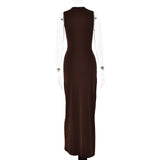 Kukombo influencer dress to impress New Dress Women's round Neck Sleeveless Lace-up Slim Fit Dress Sexy Fashion Solid Color Dress