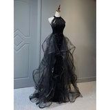 dress Black Evening Dress for Women 2024 New Light Luxury Niche High-End High-End Sense Trailing Birthday Party Host Adult Ceremony