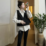 Kukombo misunderstood outfit Spring New Korean Style Loose Fashion Striped Fake Two-Piece Stitching Shirt Maternity Top