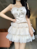 Kukombo Chic 2 Pieces White Top and Bottom Skirt Tulle Party Dress Birthday Dresses Birthday Outfits