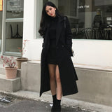 buisnesscore outfit women Korean Style Suit Collar Solid Color Slimming Long Coat Women's Winter Elegant Waist-Tight Woolen Coat Belt Coat