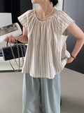Jiangzuo Korean style small flying sleeve baby shirt shirt female back hollow cotton and linen top short sleeve shirt summer 6058