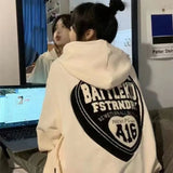 Kukombo outfit inspo National Fashion American Street Letters Lovely Flocking Hooded Sweater Autumn and Winter Loose Lazy Style Casual Couple Top Fashion