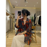 outfit Spring and Summer New Style Shirt Single Chic Top Light Mature French Style Printed Loose Long Sleeve Sexy Shirt for Women