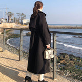 buisnesscore outfit women Korean Style Suit Collar Solid Color Slimming Long Coat Women's Winter Elegant Waist-Tight Woolen Coat Belt Coat