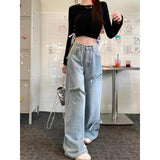 Kukombo discover style ideas 2024 New Spring and Summer High Waist Straight Pants Jeans All-Match Trousers Bow Design Loose Wide Leg Pants for Women