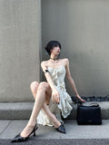 Kukombo discover style ideas French Ruffled Irregular Sling Dress Summer Seaside Vacation Long