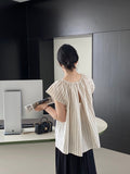 Jiangzuo Korean style small flying sleeve baby shirt shirt female back hollow cotton and linen top short sleeve shirt summer 6058