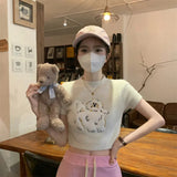 Kukombo misunderstood outfit Short Knitwear for Women Summer New Hot Girls Pure Want to Design Sense Niche Soft Glutinous Puppy All-Match Chic Top Fashion