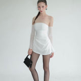 android vs cyberborg dress to impress 2024 Summer New Elegant Temperament Solid Color Tube Top off-the-Shoulder Thin Flash Design Tight Waist Short Dress