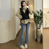 Kukombo misunderstood outfit Spring New Korean Style Loose Fashion Striped Fake Two-Piece Stitching Shirt Maternity Top