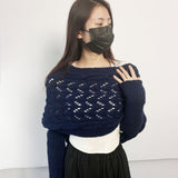 fashion outfits off-Shoulder Meilun Knitted Autumn and Winter High-Grade Double-Sleeve Hollow Shawl off-Shoulder Cross