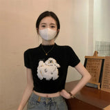Kukombo misunderstood outfit Short Knitwear for Women Summer New Hot Girls Pure Want to Design Sense Niche Soft Glutinous Puppy All-Match Chic Top Fashion