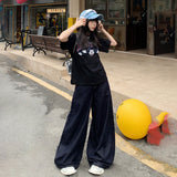 Kukombo Original Spring and Summer New American Retro Loose Wide Leg Pants Drape Mop Straight Jeans Women