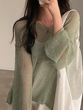 Kukombo Oversized Long Sleeve Crochet Knit Top