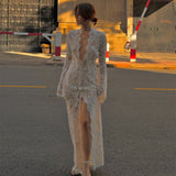 detective vs suspect dress to impress 2024 Early Autumn New Sexy Hot Girl Lace Stitching Fashion Street Slit Long Sleeve Dress
