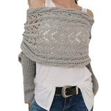 fashion outfits off-Shoulder Meilun Knitted Autumn and Winter High-Grade Double-Sleeve Hollow Shawl off-Shoulder Cross