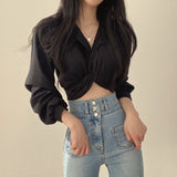 Kukombo discover style ideas Chic Early Spring French Style Niche Design Back Lace-up Butterfly Knot Navel Short Shirt Top for Women