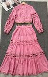 church outfit 2024 Style Spring New Elegant Fashion Hollow Single-Breasted Top + Skirt Suit