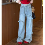 Kukombo discover style ideas 2024 New Spring and Summer High Waist Straight Pants Jeans All-Match Trousers Bow Design Loose Wide Leg Pants for Women