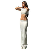 Kukombo women's clothing summer new short-sleeved large backless top skirt suit white