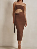 Kukombo skirt women's clothing fashion sexy hollow backless tube top lace-up knitted dress women