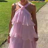 dress to impress codes Summer 2024 New Elegant Beach Dress Sling Halter Laminated Dress