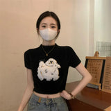 Kukombo misunderstood outfit Short Knitwear for Women Summer New Hot Girls Pure Want to Design Sense Niche Soft Glutinous Puppy All-Match Chic Top Fashion