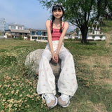 Kukombo Original new retro floral loose wide-leg pants high waist slim all-match mopping small fresh jeans