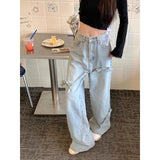 Kukombo discover style ideas 2024 New Spring and Summer High Waist Straight Pants Jeans All-Match Trousers Bow Design Loose Wide Leg Pants for Women