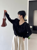 Kukombo Direct Beauty Design Niche Chiffon Sun Protection Shirt Women's Drawstring Wood Ear Edge Short Top 6026
