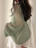 Kukombo Oversized Long Sleeve Crochet Knit Top