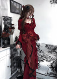 Kukombo Princess Mermaid Sweetheart Lolita Dress Christmas Dress Burgundy Birthday Dresses