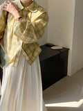 Kukombo  niche petal collar plaid shirt women's tops 1030