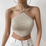 Kukombo 2024 new European and American sexy hot girl women's clothing temperament short backless halter neck lace-up knitted vest top for women