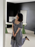 Kukombo You look really good today Waisted plaid slim dress female lace splicing short-sleeved long dress 6037