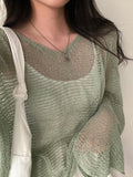 Kukombo Oversized Long Sleeve Crochet Knit Top