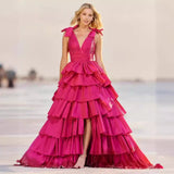 dress to impress codes Rose Red Cake Dress 2024 Summer Evening Party Sexy Deep V Lace-up Vest Large Swing Dress Long Dress for Women