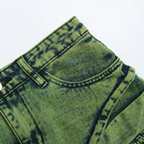 Kukombo lookbook outfits Summer Popular Niche Design Denim Half-Length Asymmetric Washed Green Denim Skirt Summer Denim Skirt