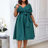 Kukombo Women Solid Elegant Evening Party Dress Formal Classy Party Gowns Dress