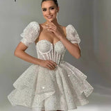 homecoming dresses New White Sequined Lace Mori Short Bridal Wedding Dress Birthday Party Annual Meeting Performance Dress